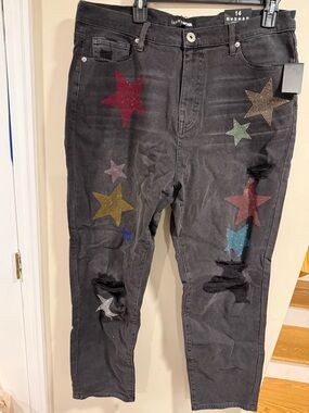 Fashion Nova Star Power Embellished Low Stretch Straight Led Jeans SZ 14